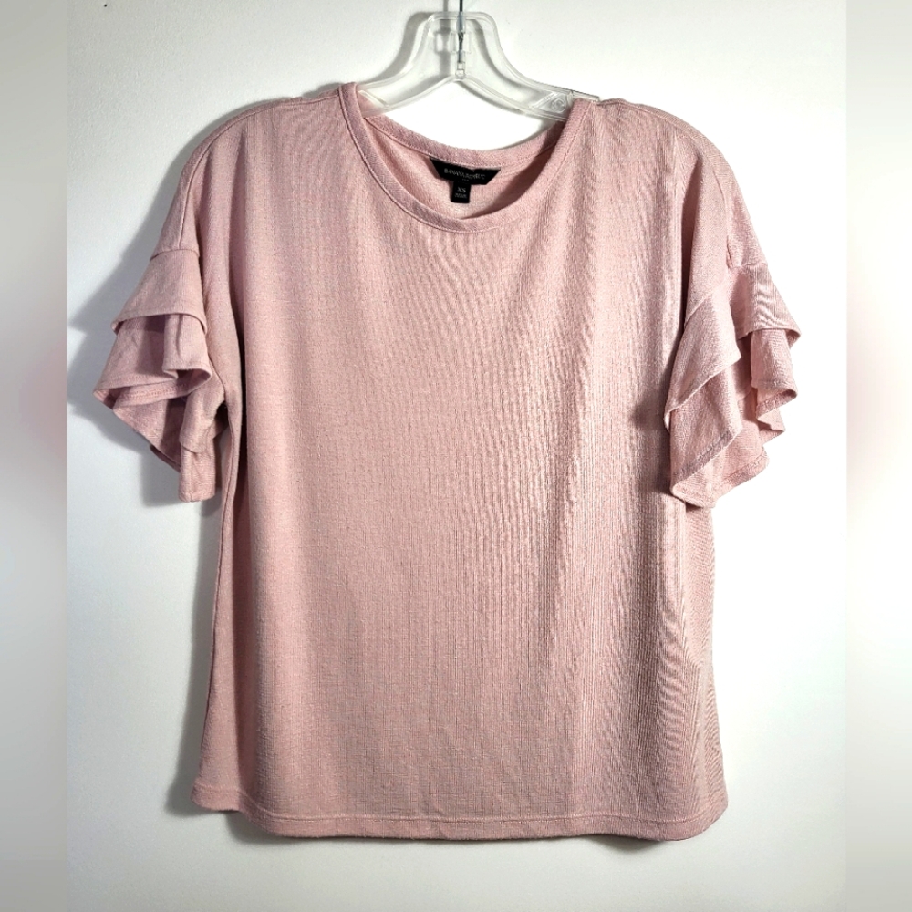 Banana Republic soft short ruffled sleeve crew neck top women's XS #2460